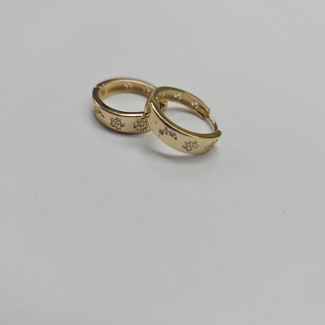 ARETES TEJIDO HUGGIES CON CIRCONIAS 14K 2.9 GR (NUEVO)