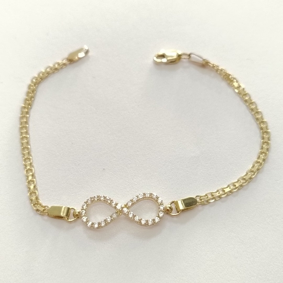 PULSERA TEJIDO ESPECIAL CON INFINITO Y CIRCONIAS 14K 18 CM 3.3 GR (NUEVO)