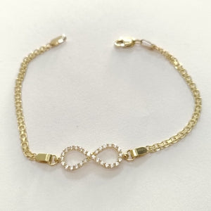 PULSERA TEJIDO ESPECIAL CON INFINITO Y CIRCONIAS 14K 18 CM 3.3 GR (NUEVO)