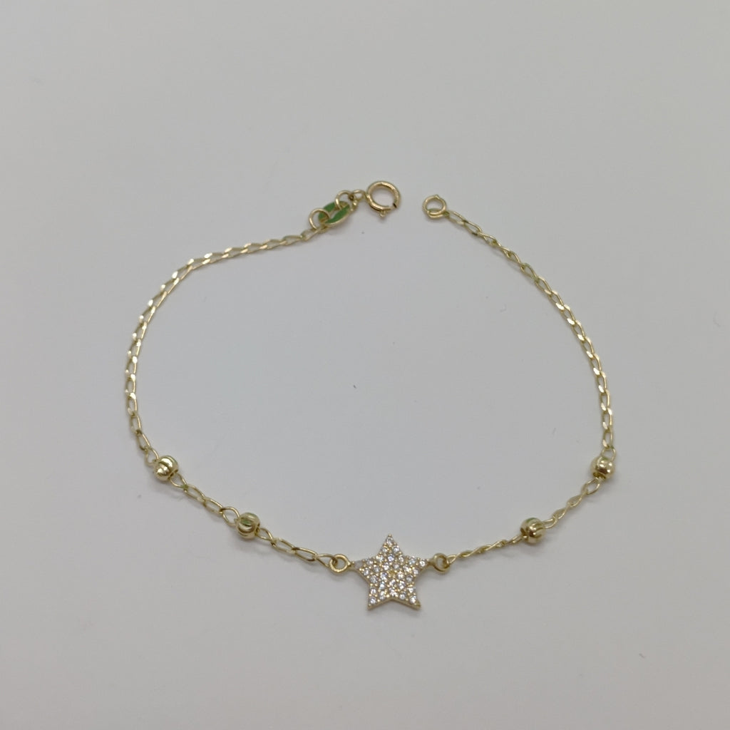 PULSERA ESPECIAL CON ESTRELLA Y CIRCONIAS 14K 18 CM 1.4 GR (NUEVO)