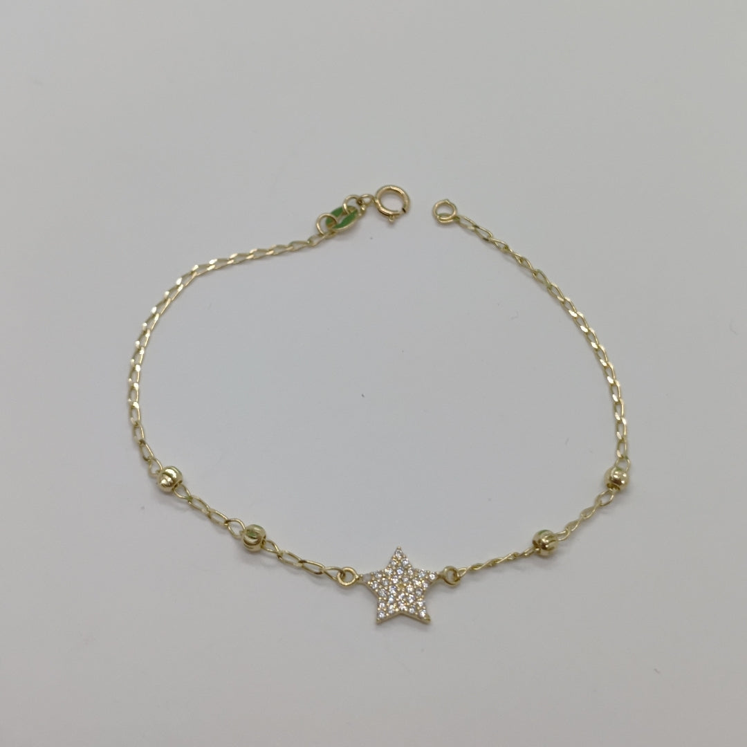 PULSERA ESPECIAL CON ESTRELLA Y CIRCONIAS 14K 18 CM 1.4 GR (NUEVO)