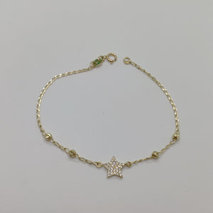 PULSERA ESPECIAL CON ESTRELLA Y CIRCONIAS 14K 18 CM 1.4 GR (NUEVO)
