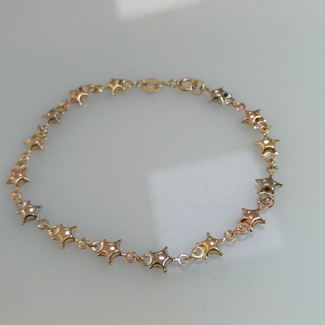 PULSERA TEJIDO ESPECIAL ESTRELLAS COMBINADAS 14K 18 CM 2.3 GR (NUEVO)