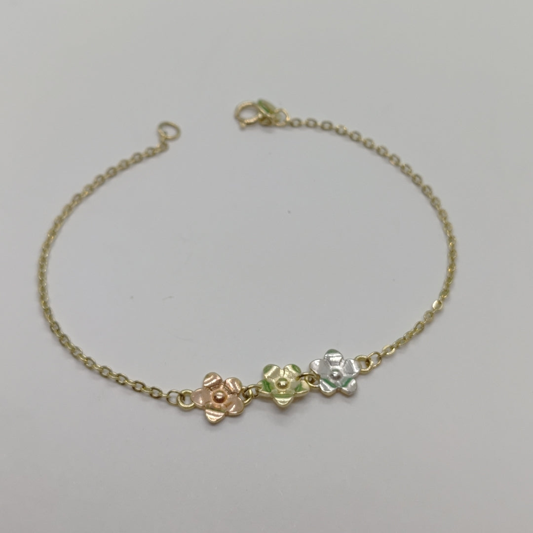 PULSERA TEJIDO ESPECIAL FIG FLORES 14K 18 CM 2.1 GR (NUEVO)