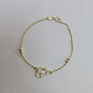 PULSERA TEJIDO ESPECIAL CORAZONES CON CIRCONIAS 14K 18 CM 2.4 GR (NUEVO)
