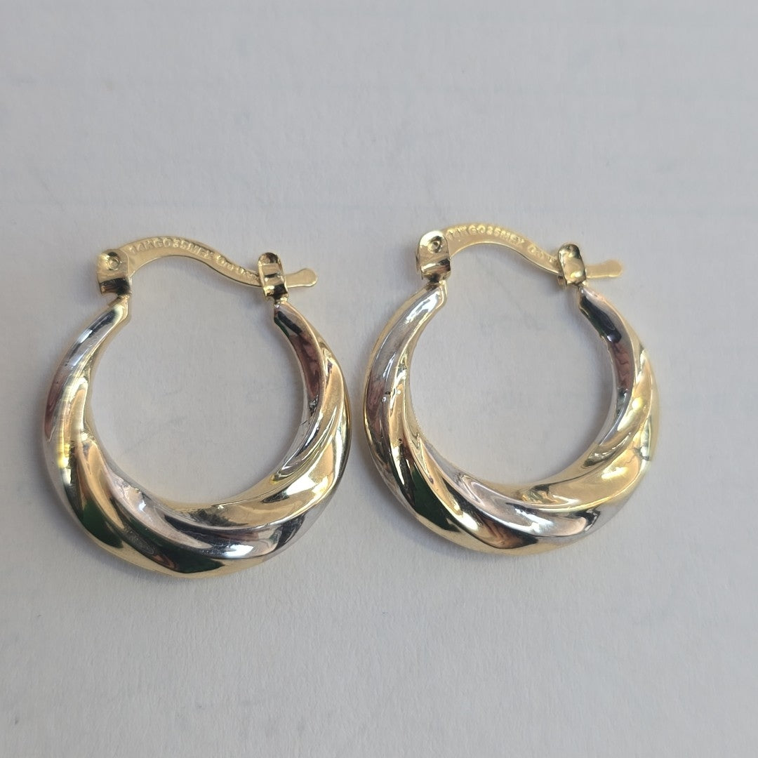 ARETES TEJIDO ARRACADA TRENZADA COMBINADA 14K 1.8 GR (NUEVO)