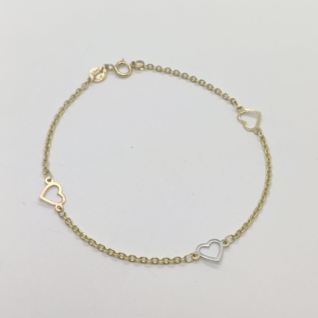 PULSERA ESPECIAL CON CORAZONES 14K 18 CM 1.2 GR (NUEVO)