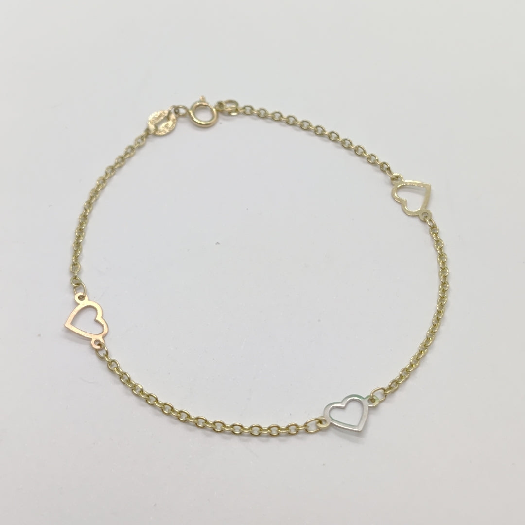 PULSERA ESPECIAL CON CORAZONES 14K 18 CM 1.2 GR (NUEVO)