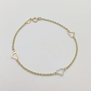 PULSERA ESPECIAL CON CORAZONES 14K 18 CM 1.2 GR (NUEVO)