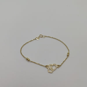 PULSERA TEJIDO ESPECIAL CORAZONES CON CIRCONIAS 14K 18 CM 2.4 GR (NUEVO)