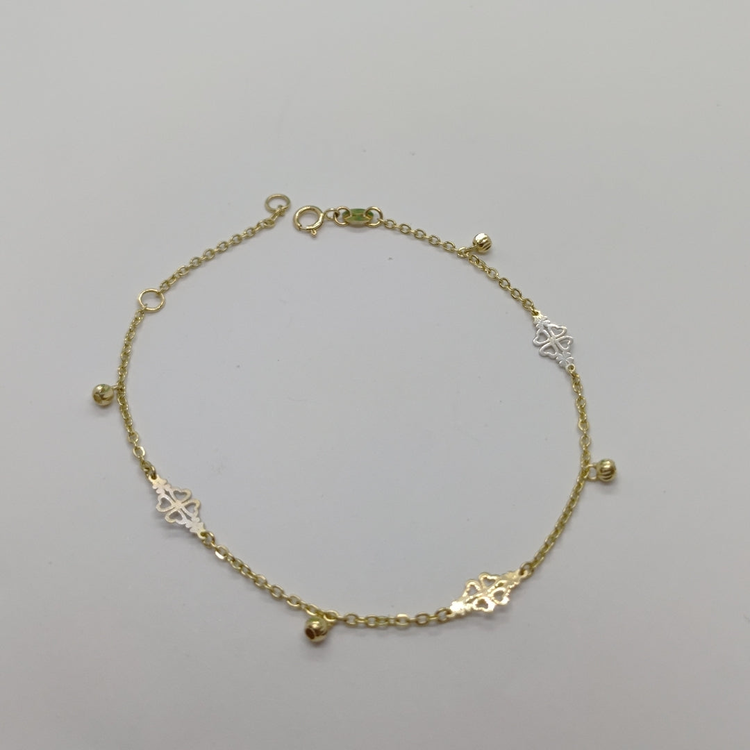 PULSERA ESPECIAL CON TREBOL 14K 18 CM 1.8 GR (NUEVO)