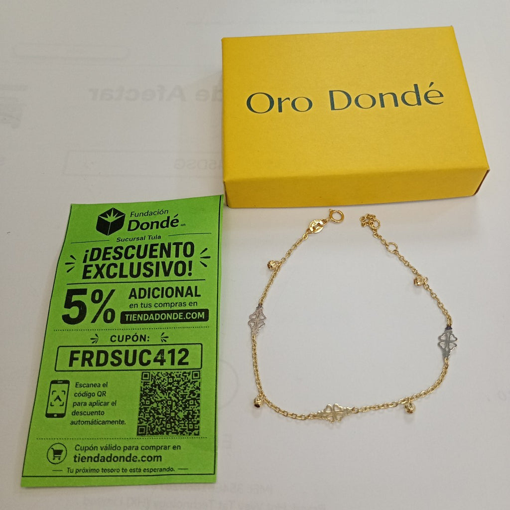PULSERA ESPECIAL CON TREBOL 14K 18 CM 1.8 GR (NUEVO)