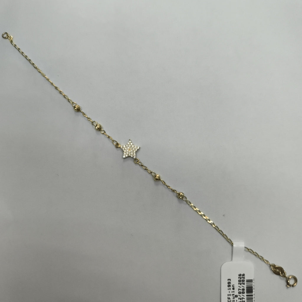 PULSERA ESPECIAL CON ESTRELLA Y CIRCONIAS 14K 18 CM 1.4 GR (NUEVO)