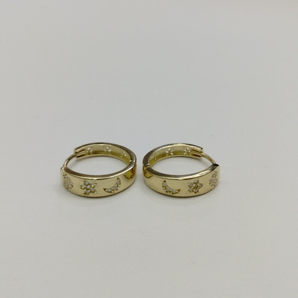 ARETES TEJIDO HUGGIES CON CIRCONIAS 14K 2.9 GR (NUEVO)