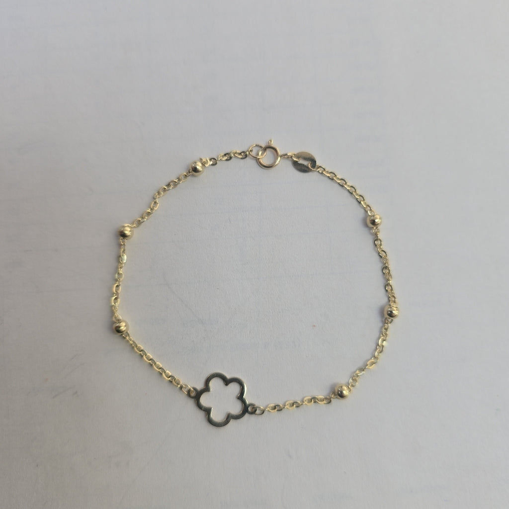 PULSERA TEJIDO ESPECIAL CON FLOR 14K 18 CM 1.6 GR (NUEVO)