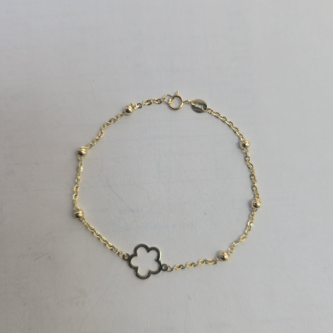 PULSERA TEJIDO ESPECIAL CON FLOR 14K 18 CM 1.6 GR (NUEVO)