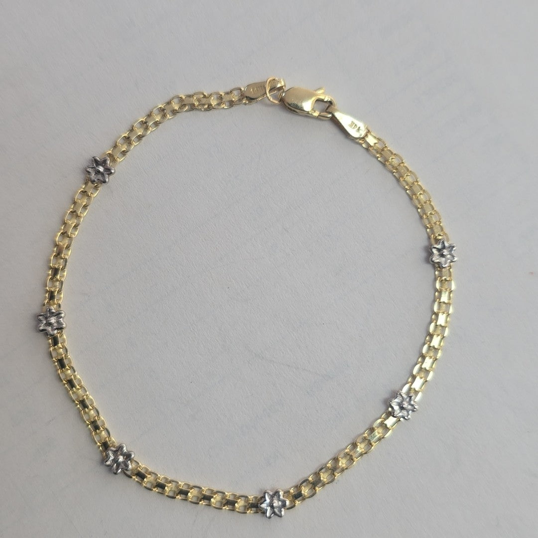 PULSERA ESPECIAL C FLORES 14K 18 CM 3 GR (NUEVO)