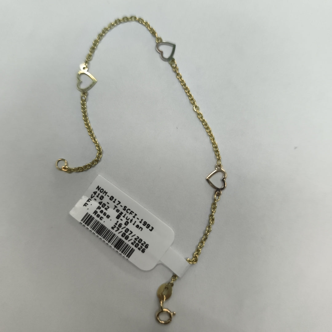 PULSERA ESPECIAL CON CORAZONES 14K 18 CM 1.3 GR (NUEVO)