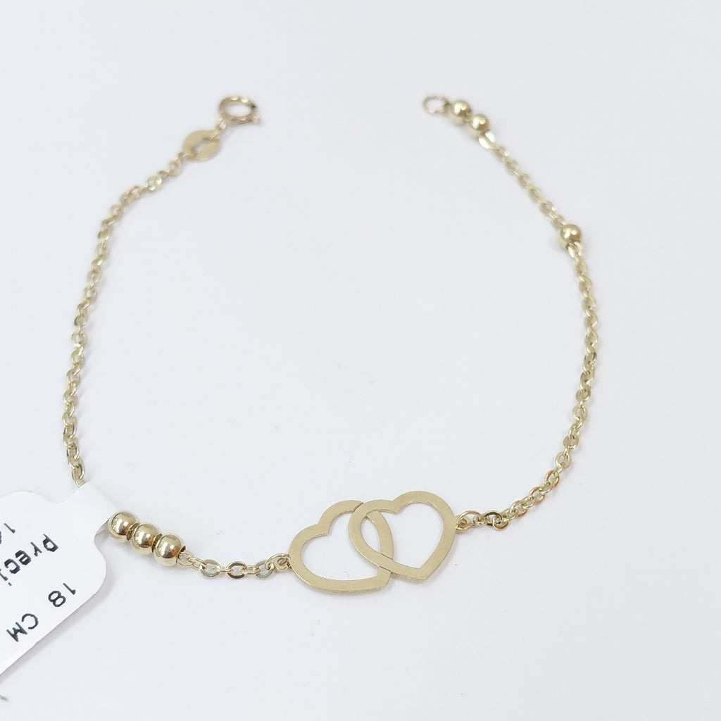 PULSERA TEJIDO ESPECIAL C CORAZONES 14K 18 CM 1.7 GR (NUEVO)