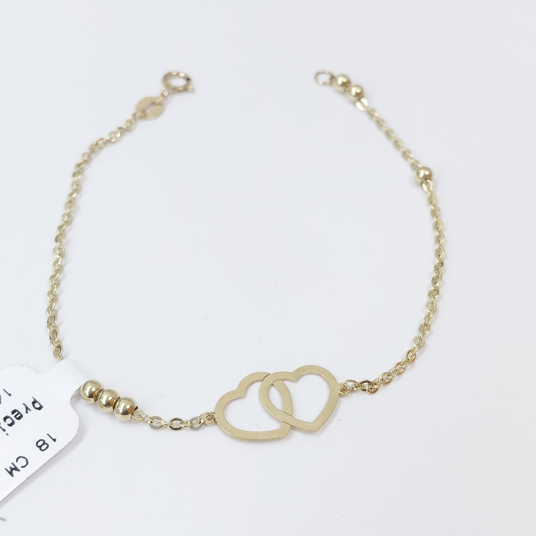 PULSERA TEJIDO ESPECIAL C CORAZONES 14K 18 CM 1.7 GR (NUEVO)