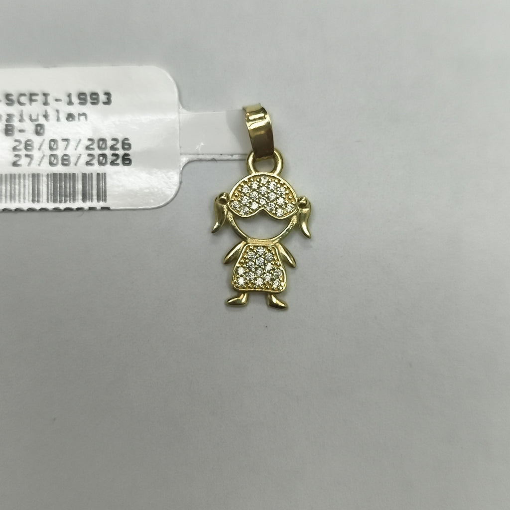 DIJE TEJIDO NIÑA CON CIRCONIAS 14K 0.9 GR (NUEVO)