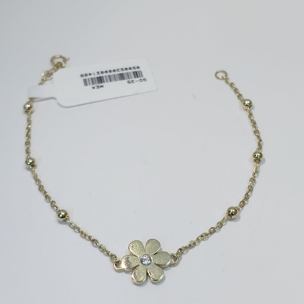 PULSERA TEJIDO ESPECIAL FLOR CON CIRCONIA 14K 18 CM 2.6 GR (NUEVO)