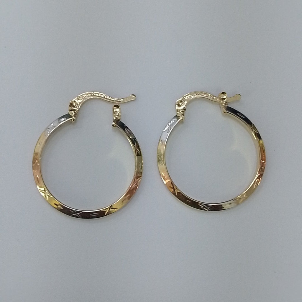 ARETES TEJIDO ARRACADAS BISELADAS COMBINADAS 14K 1.3 GR (NUEVO)