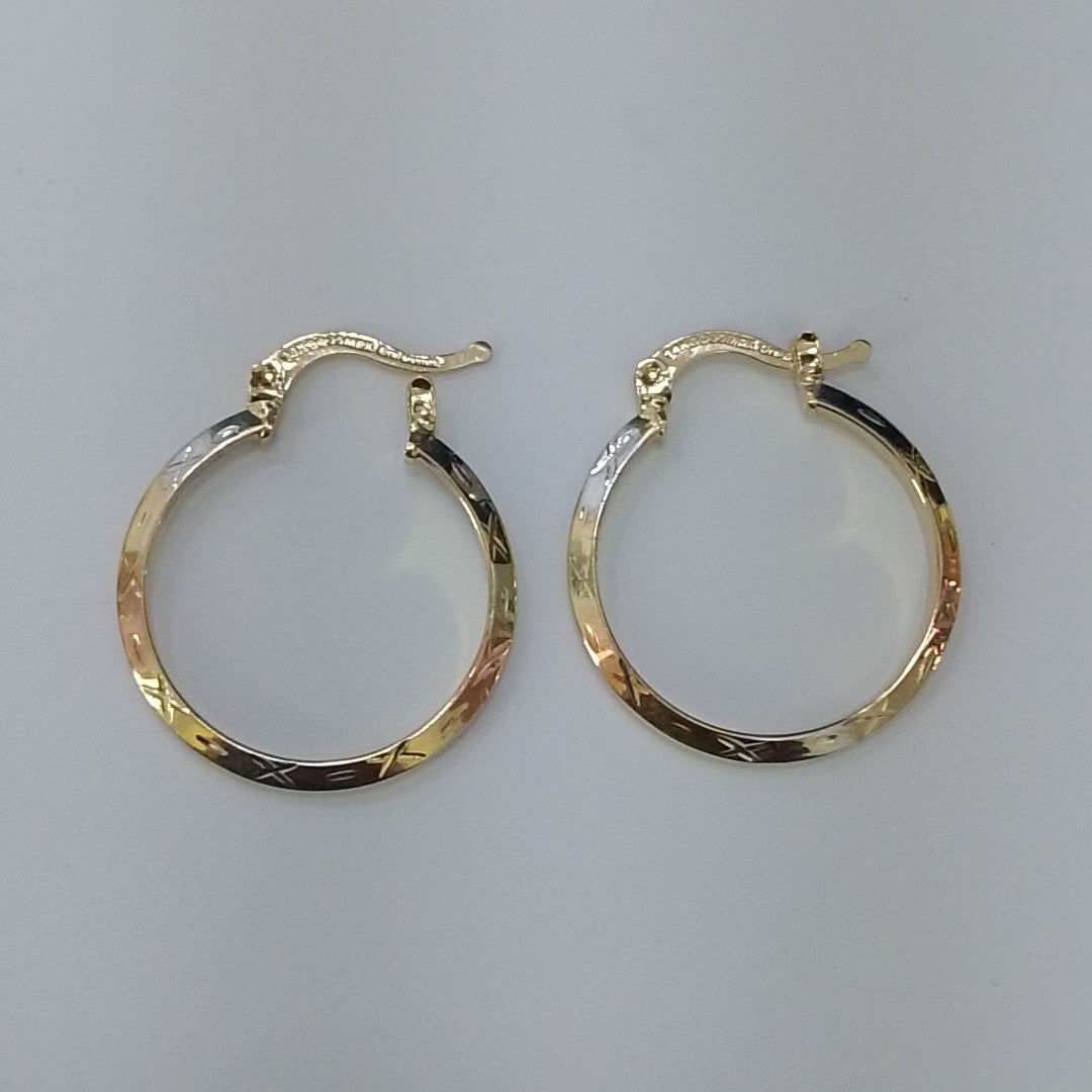 ARETES TEJIDO ARRACADAS BISELADAS COMBINADAS 14K 1.3 GR (NUEVO)