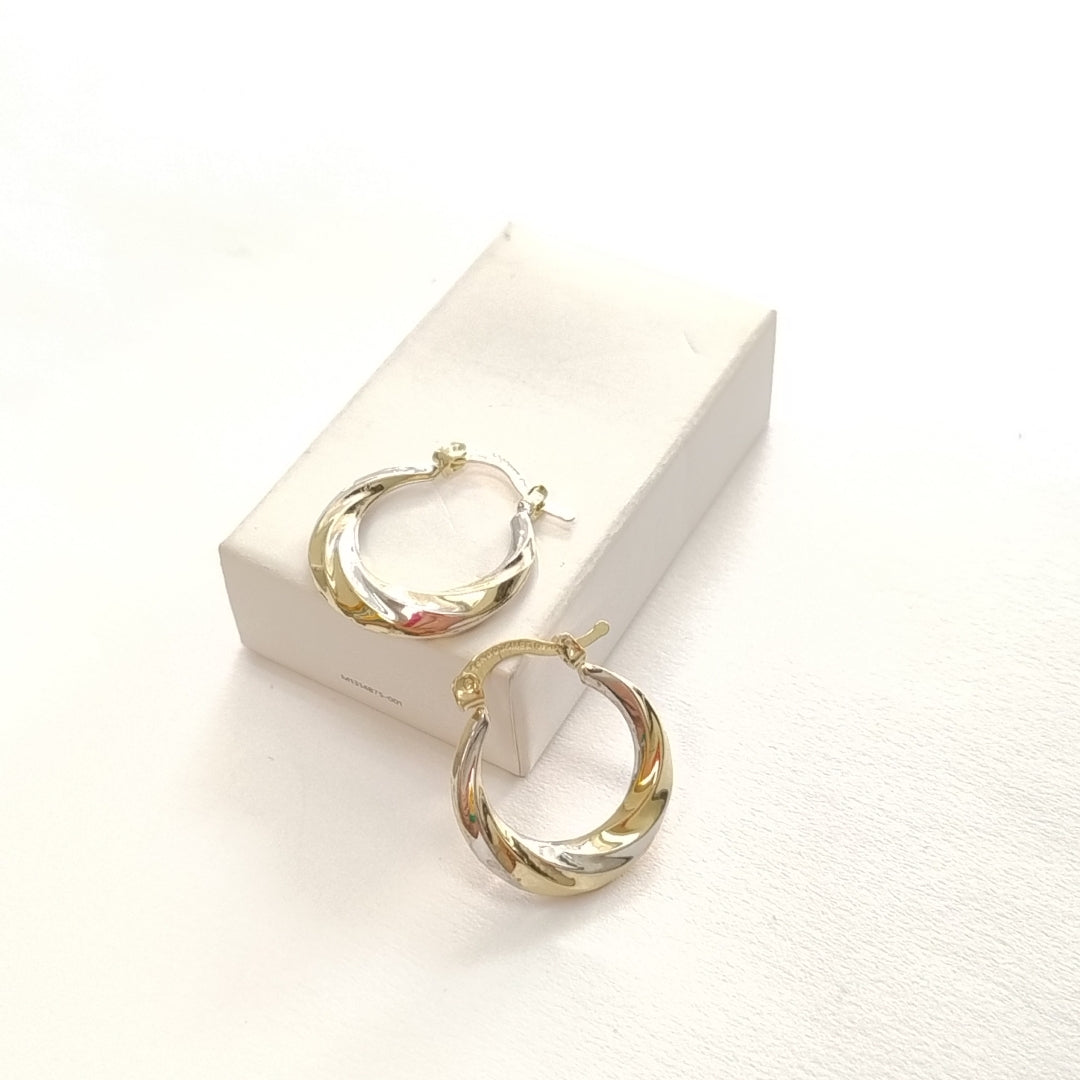 ARETES TEJIDO ARRACADA TRENZADA COMBINADA 14K 1.8 GR (NUEVO)