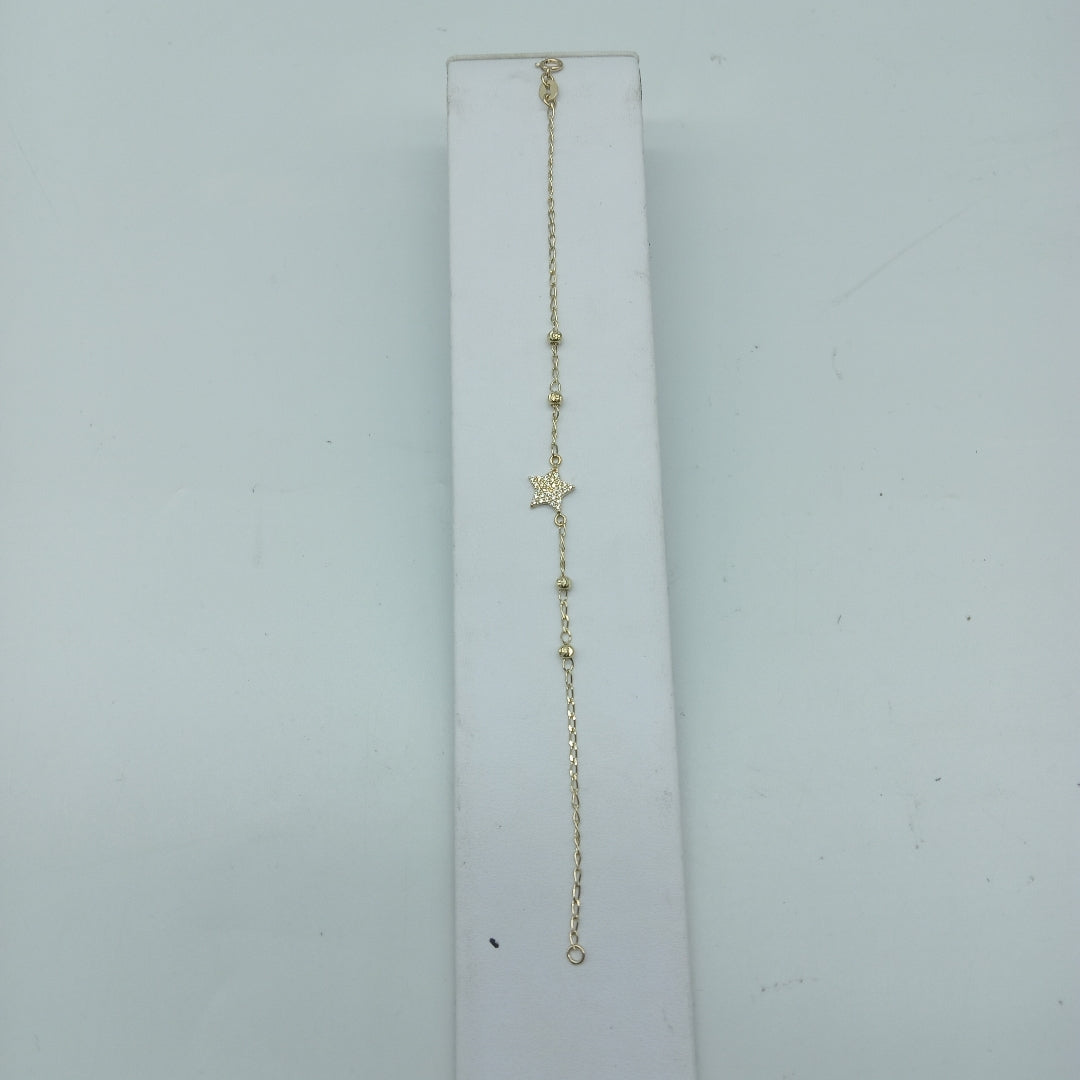 PULSERA ESPECIAL CON ESTRELLA Y CIRCONIAS 14K 18 CM 1.4 GR (NUEVO)