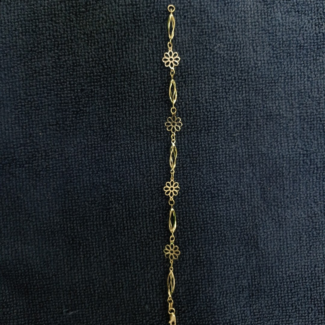 PULSERA ESPECIAL CON FLORES 14K 18 CM 2.7 GR (NUEVO)