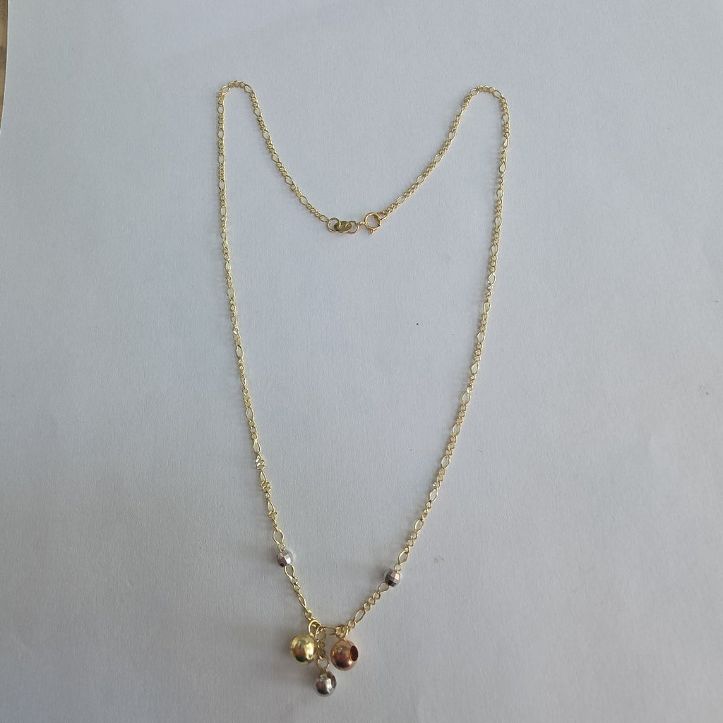CADENA GARGANTILLA 3X1 CON ESFERAS COMBINADAS 14K 45 CM 3.1 GR (NUEVO)