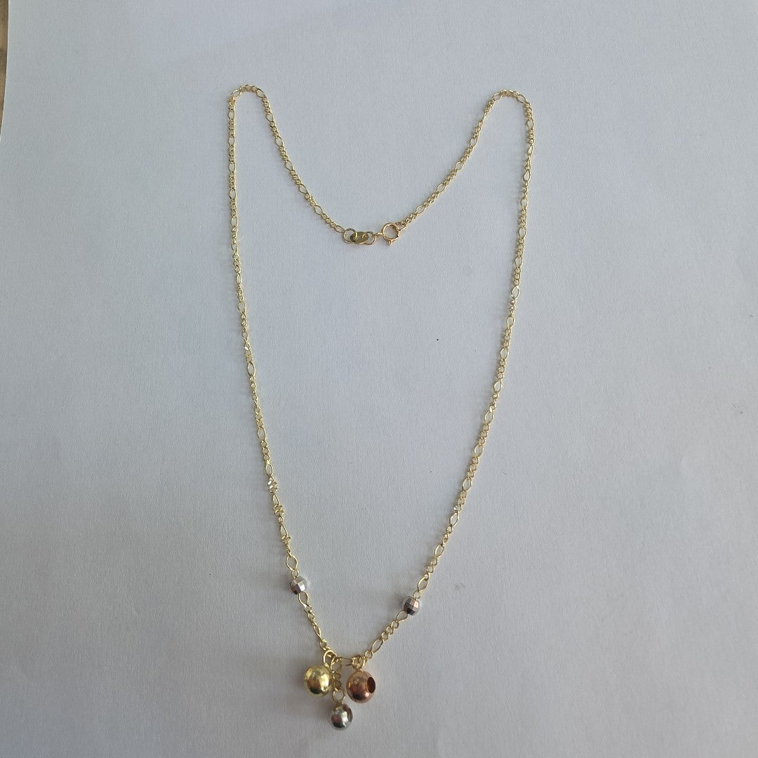 CADENA GARGANTILLA 3X1 CON ESFERAS COMBINADAS 14K 45 CM 3.1 GR (NUEVO)
