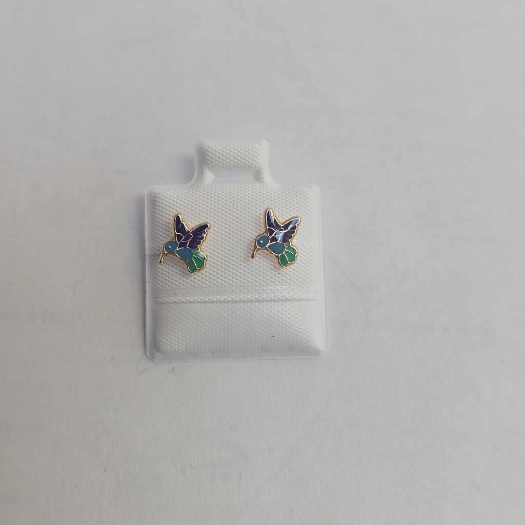 BROQUELES BROQUEL FIG COLIBRI ESMALTE AZUL 14K 0.2138 GR (NUEVO)