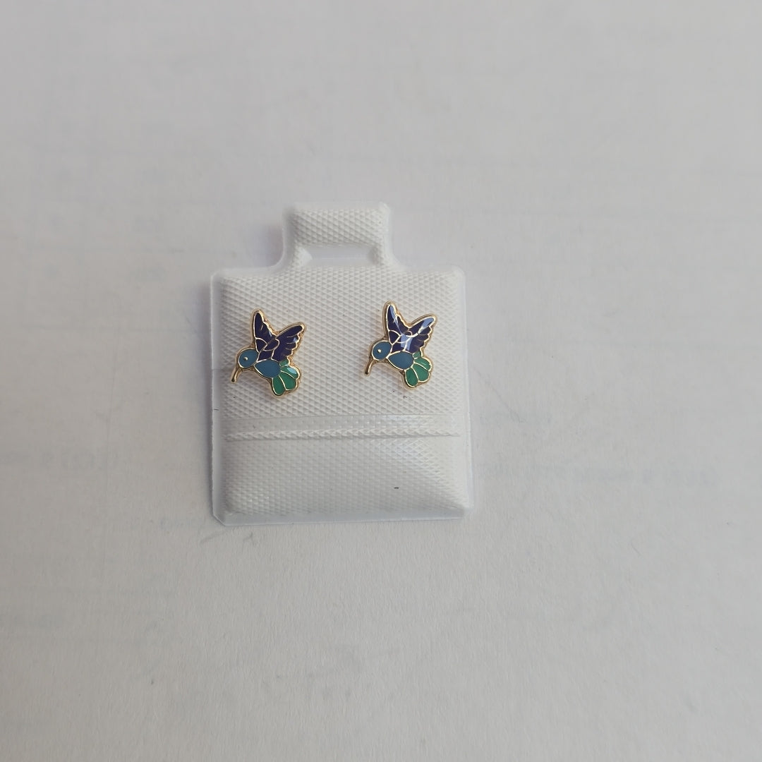 BROQUELES BROQUEL FIG COLIBRI ESMALTE AZUL 14K 0.2138 GR (NUEVO)