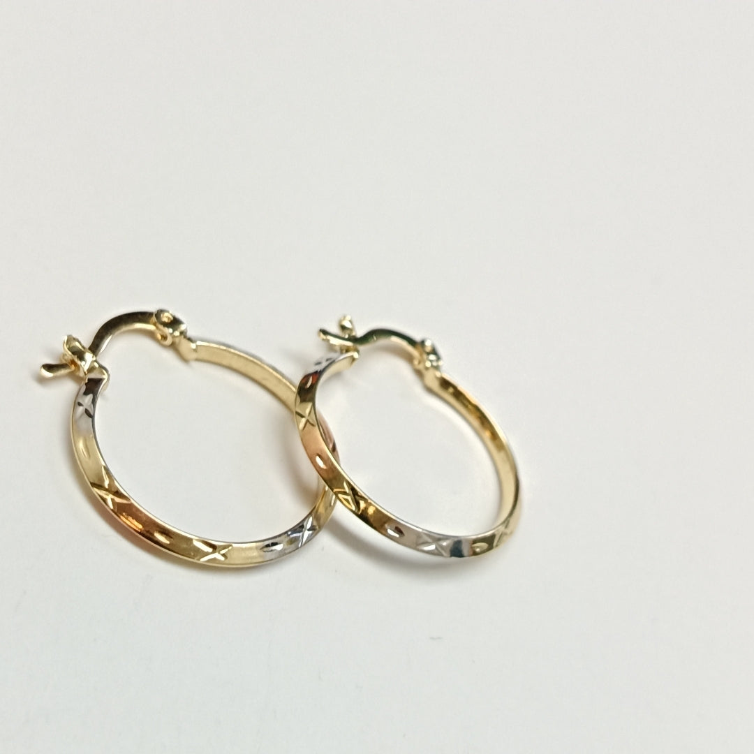 ARETES TEJIDO ARRACADAS BISELADAS COMBINADAS 14K 1.3 GR (NUEVO)