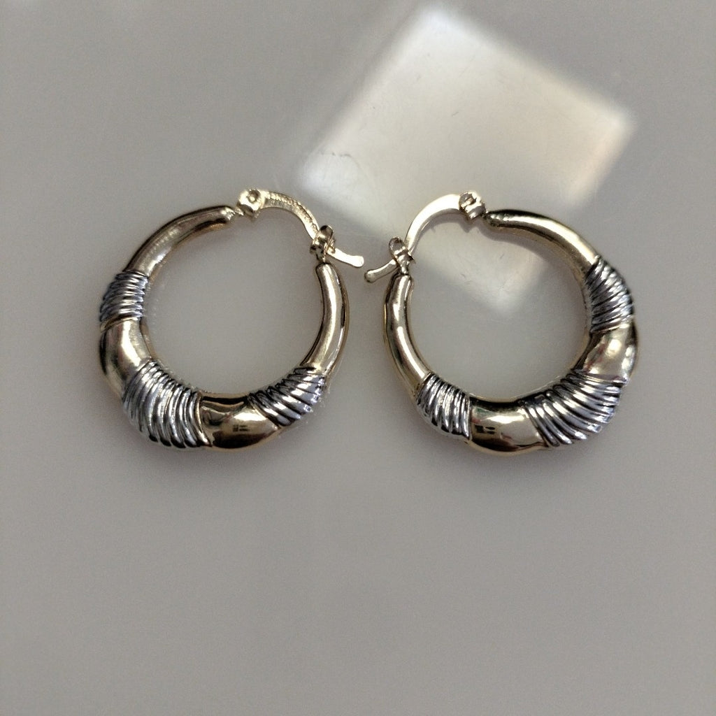 ARETES ARRACADAS HUECAS COMBINADAS 14K 2.6 GR (NUEVO)