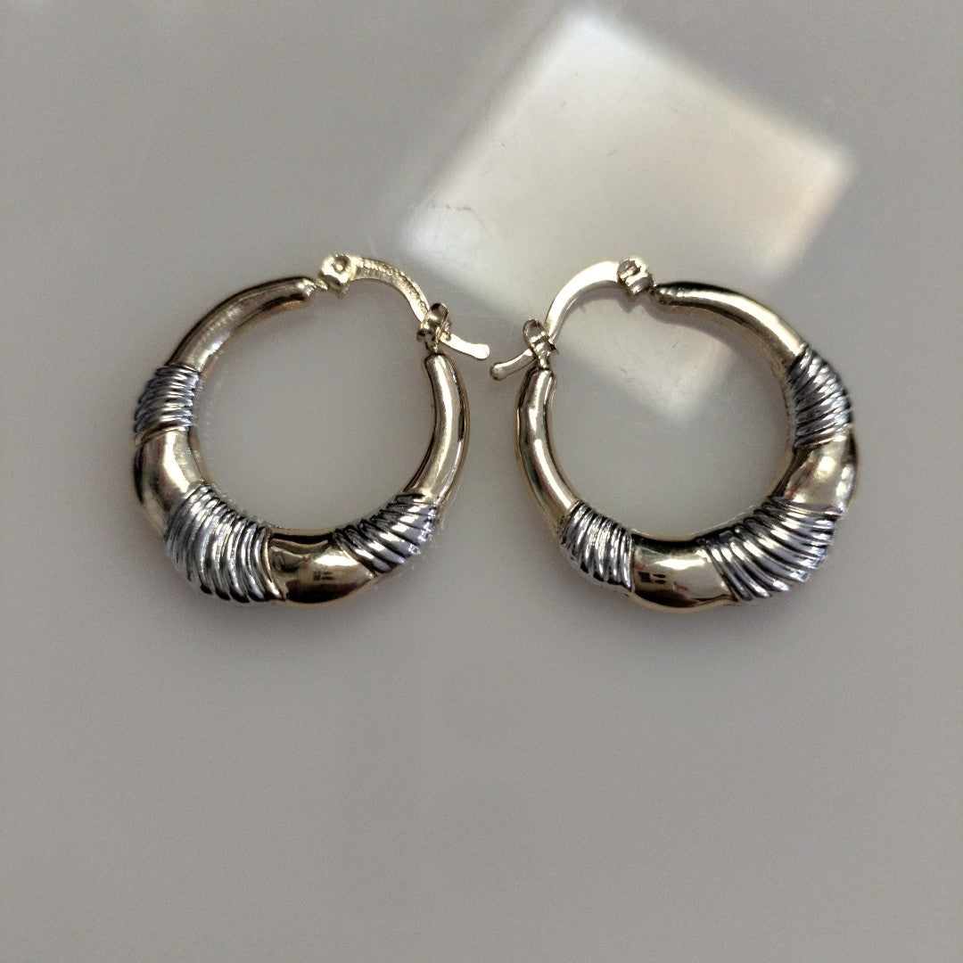 ARETES ARRACADAS HUECAS COMBINADAS 14K 2.6 GR (NUEVO)