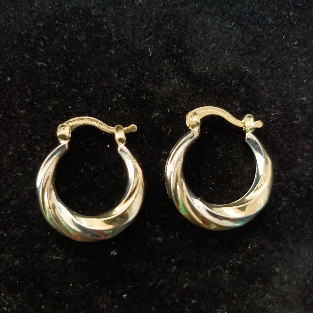 ARETES TEJIDO ARRACADA TRENZADA COMBINADA 14K 1.8 GR (NUEVO)