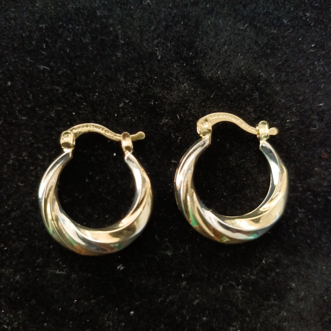 ARETES TEJIDO ARRACADA TRENZADA COMBINADA 14K 1.8 GR (NUEVO)