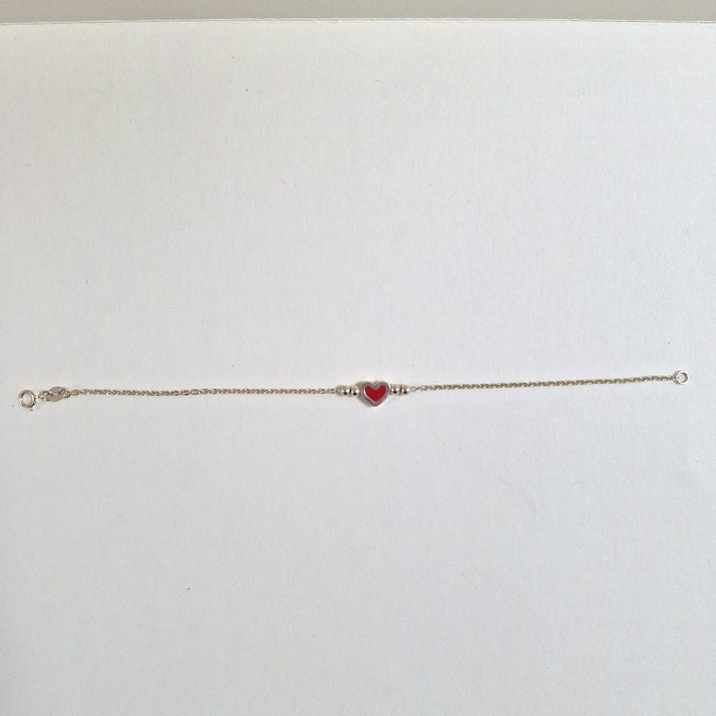 PULSERA TEJIDO ESPECIAL C CORAZON ROJO 14K 18 CM 1.9 GR (NUEVO)
