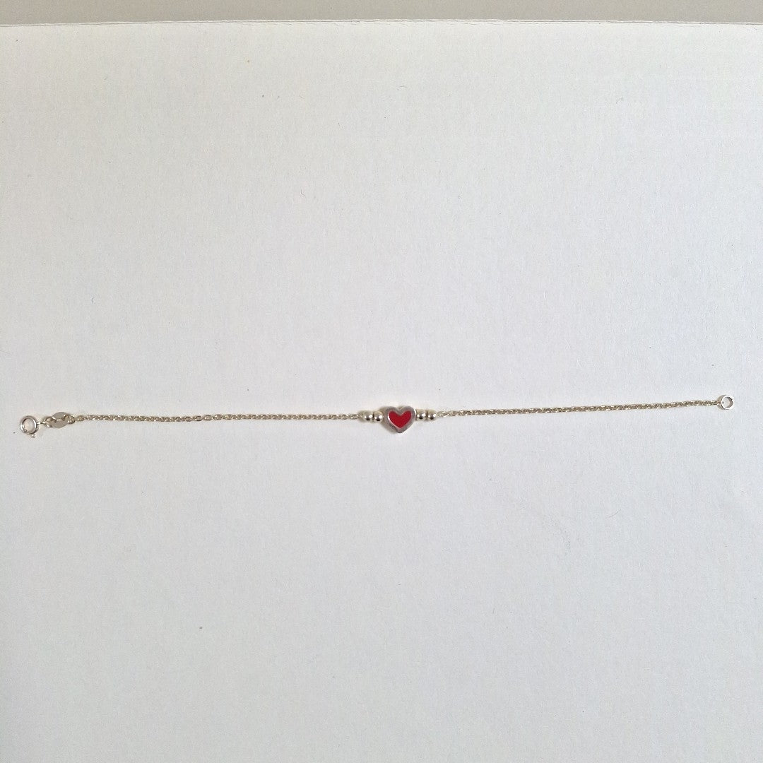 PULSERA TEJIDO ESPECIAL C CORAZON ROJO 14K 18 CM 1.9 GR (NUEVO)