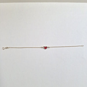 PULSERA TEJIDO ESPECIAL C CORAZON ROJO 14K 18 CM 1.9 GR (NUEVO)