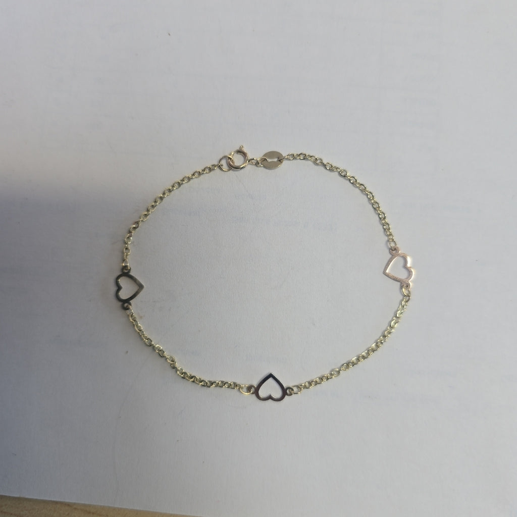 PULSERA ESPECIAL CON CORAZONES 14K 18 CM 1.2 GR (NUEVO)