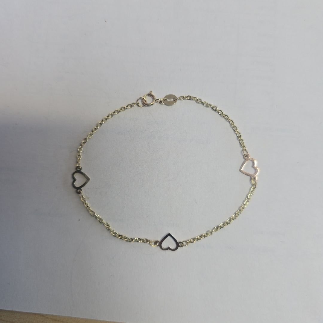 PULSERA ESPECIAL CON CORAZONES 14K 18 CM 1.2 GR (NUEVO)