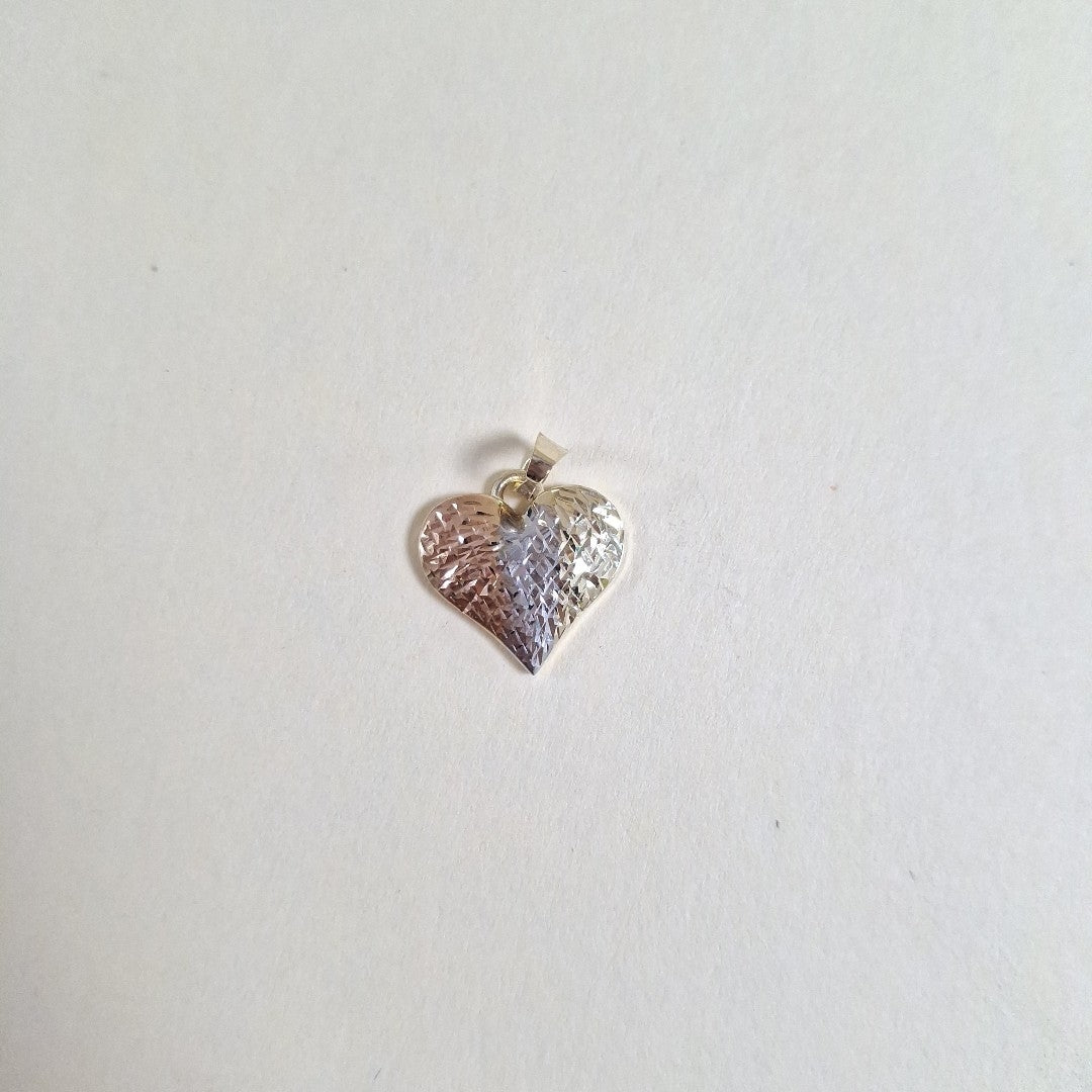 DIJE TEJIDO CORAZON LABRADO COMBINADO 14K 1.2 GR (NUEVO)