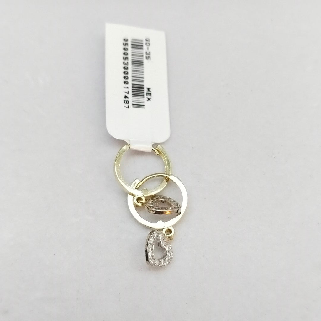 ARETES HUGGIES CON DIJE CORAZON Y CIRCONIAS 14K 2 GR (NUEVO)