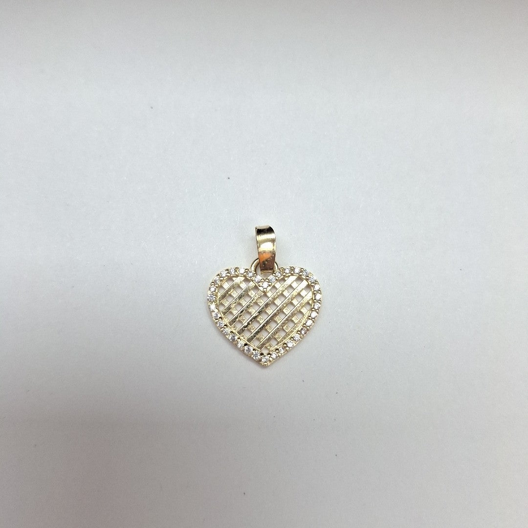 DIJE TEJIDO CORAZON CON CERCO DE CIRCONIAS 14K 1.1 GR (NUEVO)