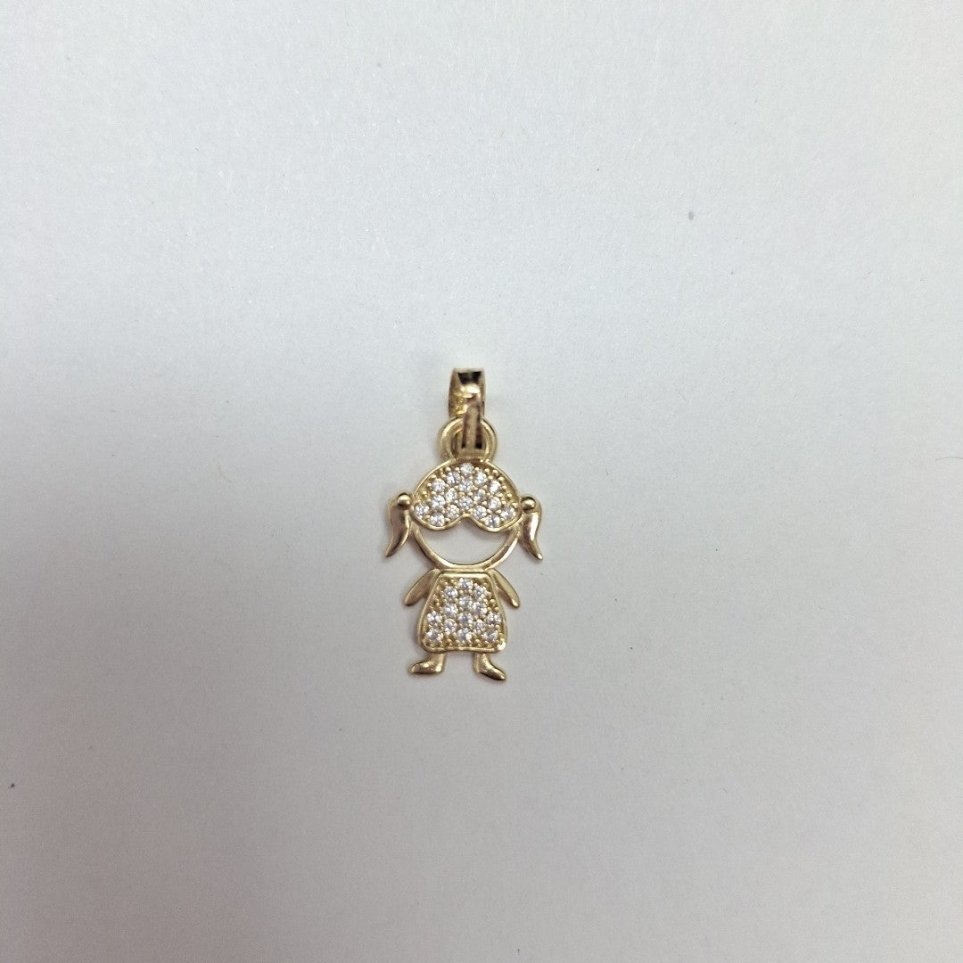 DIJE TEJIDO NIÑA CON CIRCONIAS 14K 0.9 GR (NUEVO)