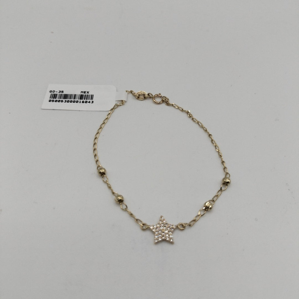 PULSERA ESPECIAL CON ESTRELLA Y CIRCONIAS 14K 18 CM 1.5 GR (NUEVO)